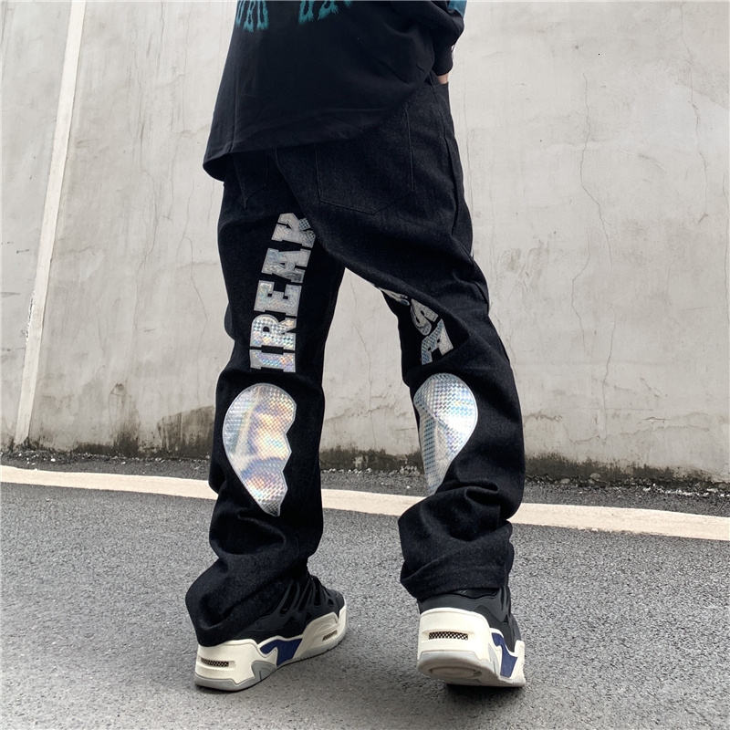 

2021 New High Street Love Embrodiery Straight Casual Denim Trousers Men and Women Vibe Style Harajuku Washed Jeans Pants 7gzv, Pic color