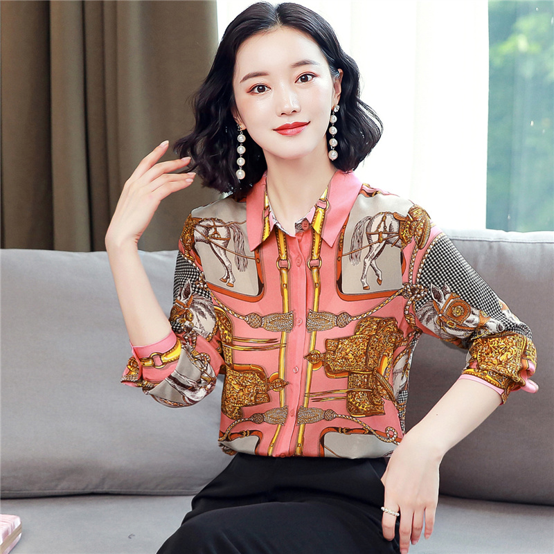

Luxury Printed Runway Retro Silk Shirts 2021 Long Sleeve Elegant Office Ladies Designer Blouses Slim Casual Spring Autumn Women Fashion High-End Button Shirt Tops, Customize