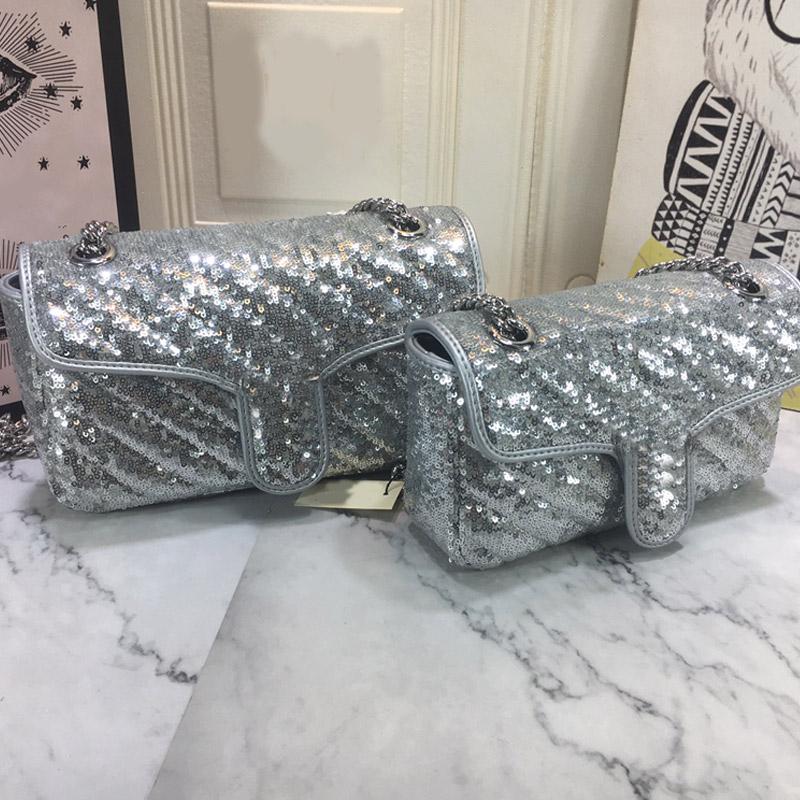 

Women Chain Crossbody Bag Handbag Purse Lady Shoulder Bags Fashion Bead Decoration Sequins Hasp Plain Letter High Quality