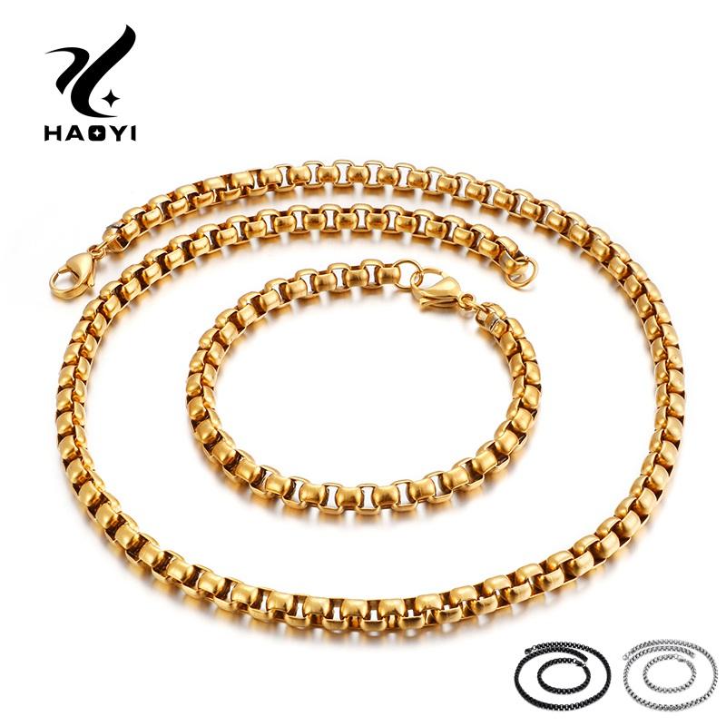 

Earrings & Necklace Box Chain Stainless Steel Bracelet Sets For Men Fashion Hiphop/Rock Personality Jewelry Male Metal, As pic
