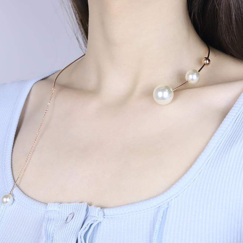 

Chokers Elegant Big White Imitation Pearl Choker Necklace Clavicle Chain Fashion Golden For Women Wedding Jewelry Collar