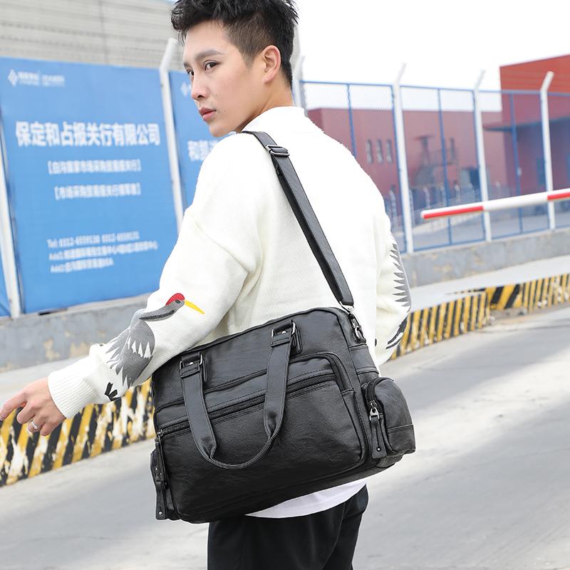 

YILIAN Business casual handbag men's solid color simple cross-body bag trend personality outdoor travel bag, Black
