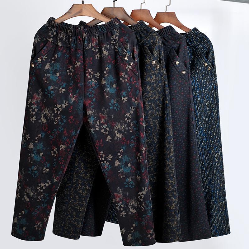 

Women's Pants & Capris Women Korean Elastic Waist Floral Print Casual Loose Straight High Mon Trousers Plus Size XL-4XL, Black;white