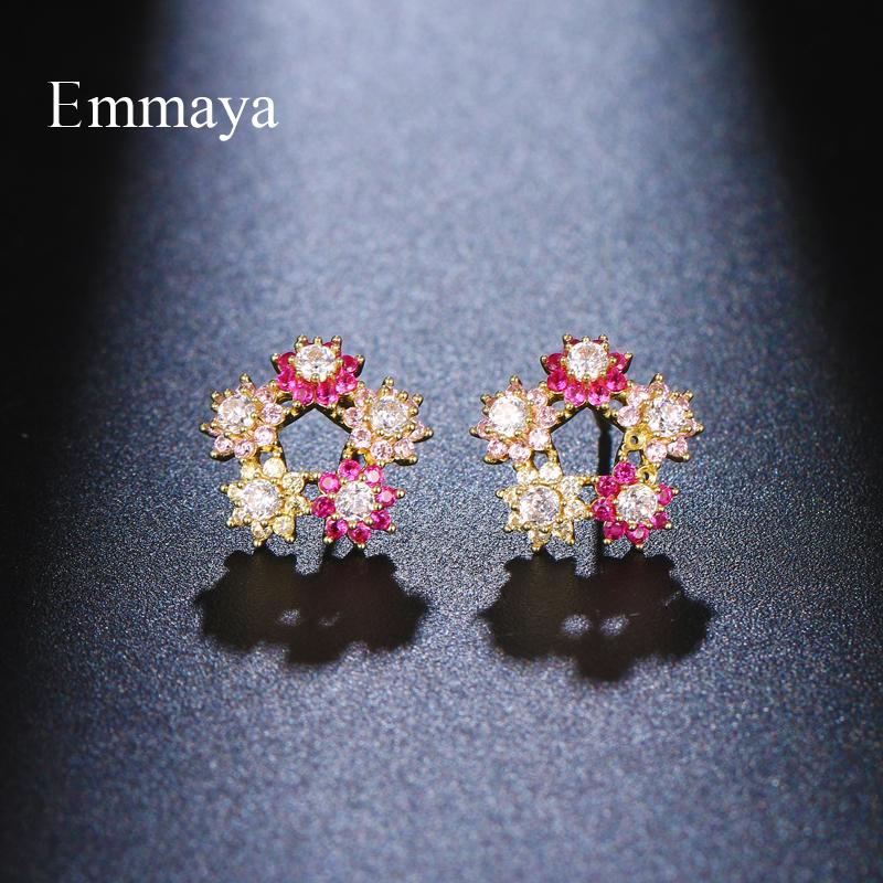 

Stud Emmaya Charming Flower Shape Design Noble Earring For Women&Girls With Colorful Zirconia Exquisite Jewelry In Party Fancy Gift