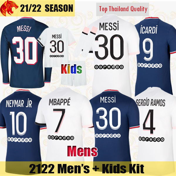 

21 22 PSG Soccer Jerseys MESSI 2021 2022 Paris Maillot HAKIMI SERGIO RAMOS NEYMAR MBAPPE WIJNALDUM ICARDI DI MARIA football shirt Mens Short and Long Jersey kids kit, Kids 2122 home