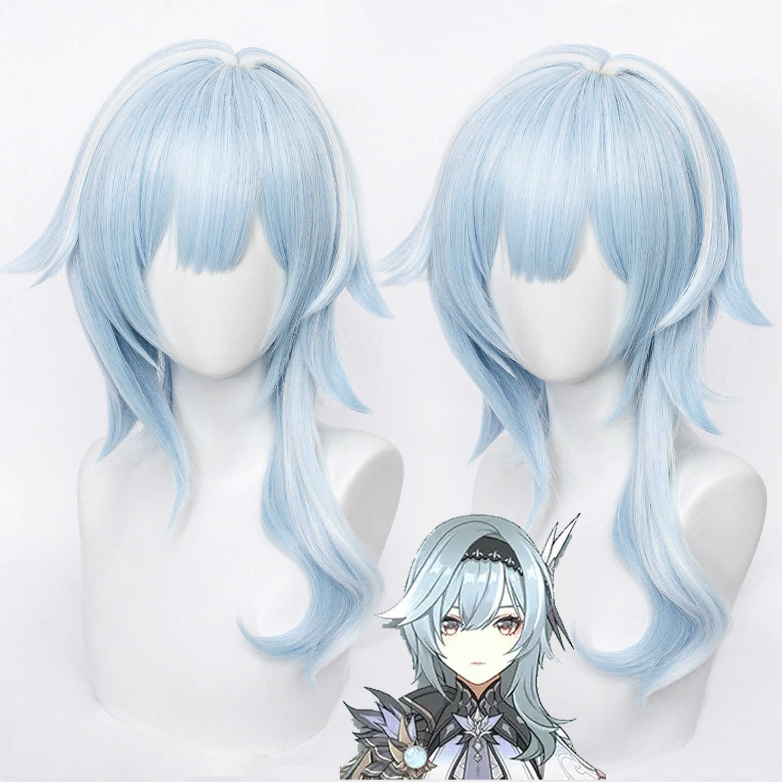 

Genshin Impact Eula Cosplay Wig Simulated Skin Heat Resistant Synthetic Yarn Pre Styled Wigs Professional Role Playing Hair Y0913
