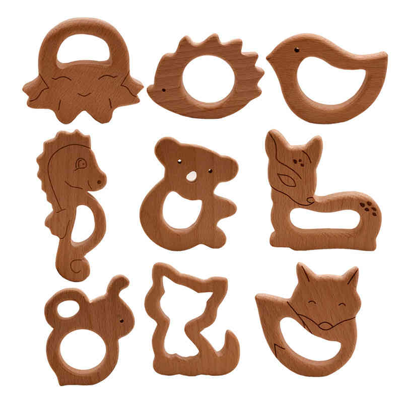 

Diy Baby Teether Toys Wooden Animal Shape Necklace Pendant Food Beech Koala Fox Wood Teething Toy For Newborn