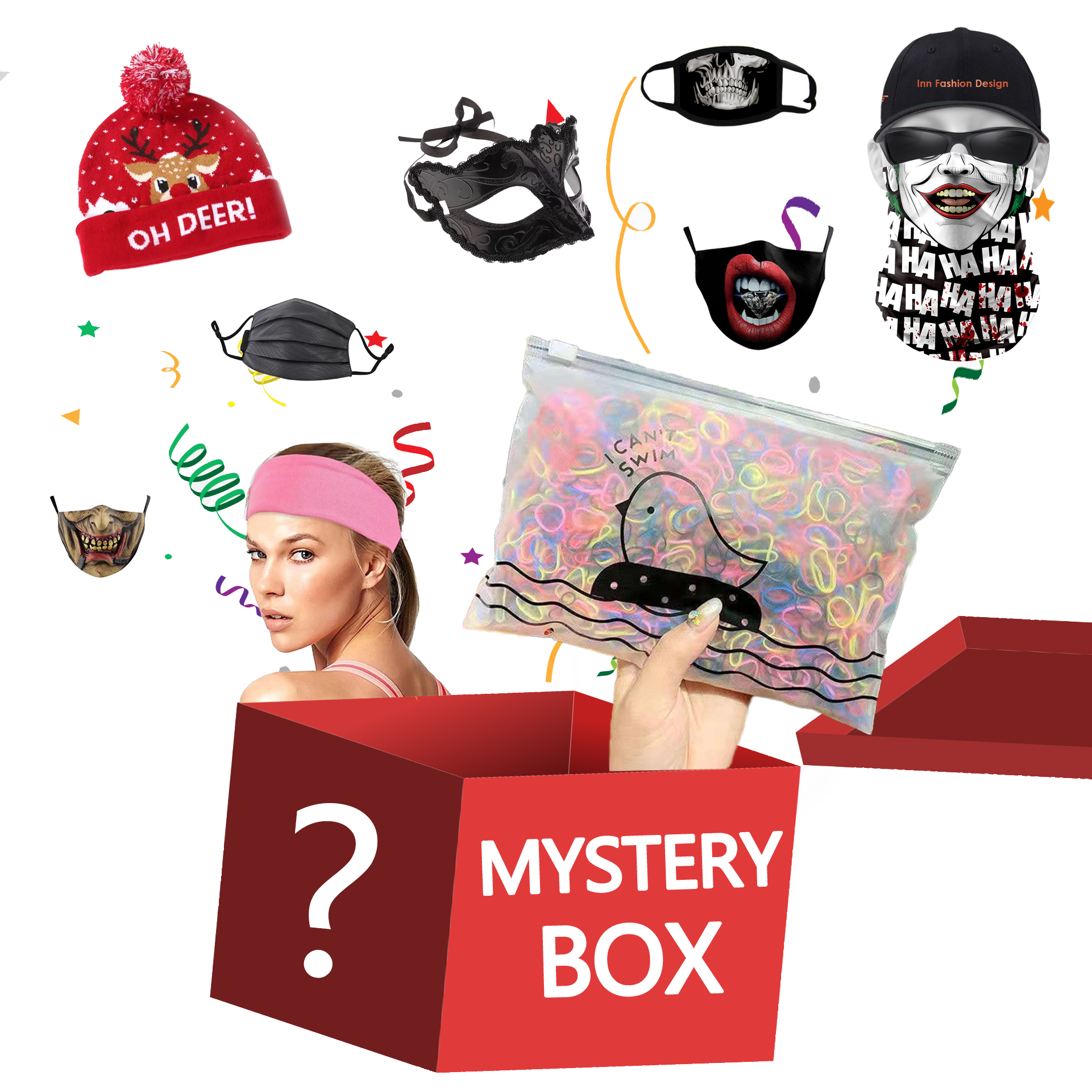

The Lucky Mystery Toy Gift Box Has A Chance To Open: Hat Mask Headgear Random Style, Silver