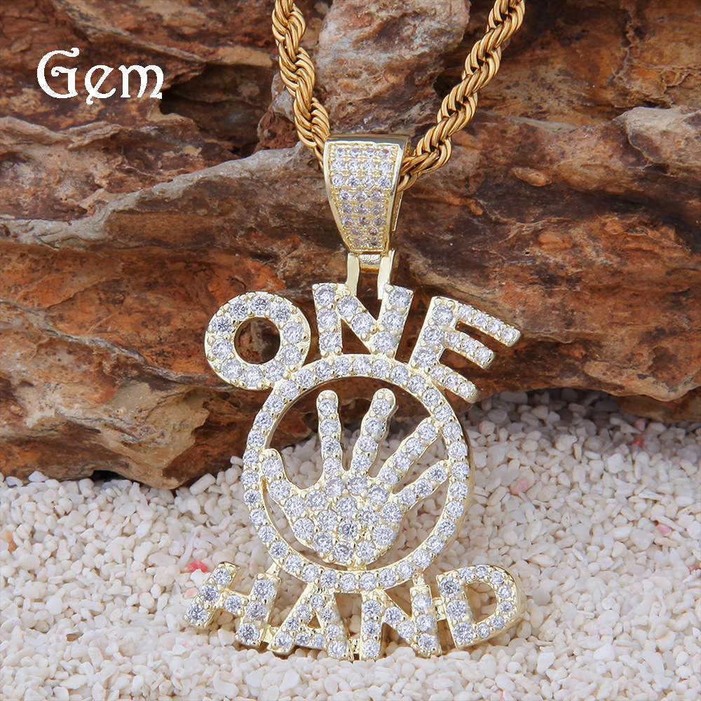 

Hip hop one hand Pendant 14K Gold Plated hand with zircon for men and women