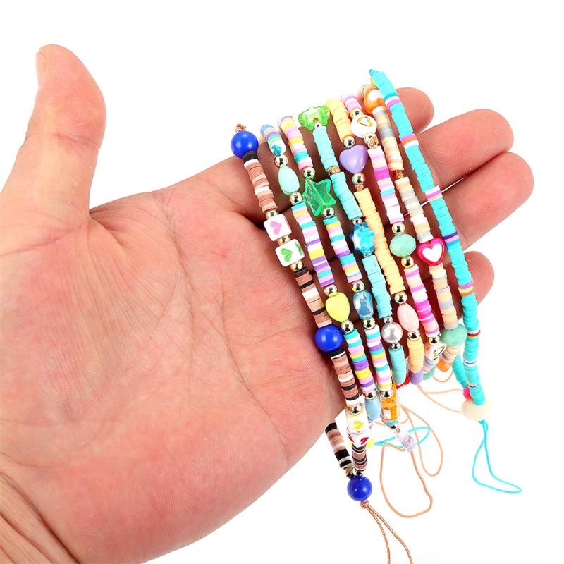 

Chokers 2021 Mobile Phone Strap Lanyard Colorful Beads Soft Pottery Rope For Cell Case Hanging Cord Women Chain