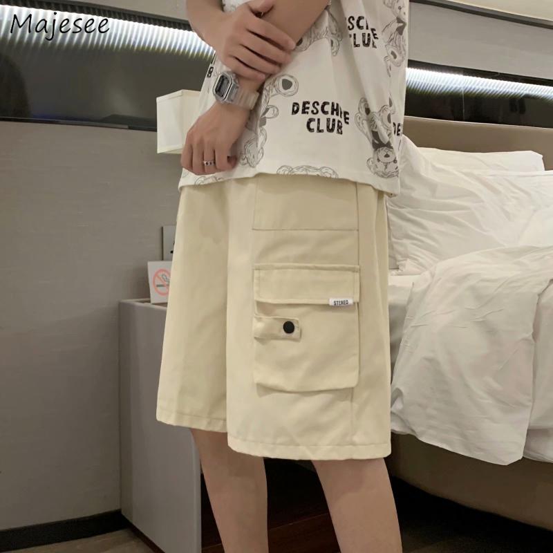 

Men's Shorts Men Solid Casual All-match Streetwear Japanese Vintage Safari Style Pockets Loose Trousers Elastic Waist Cozy Chic Ins, Black