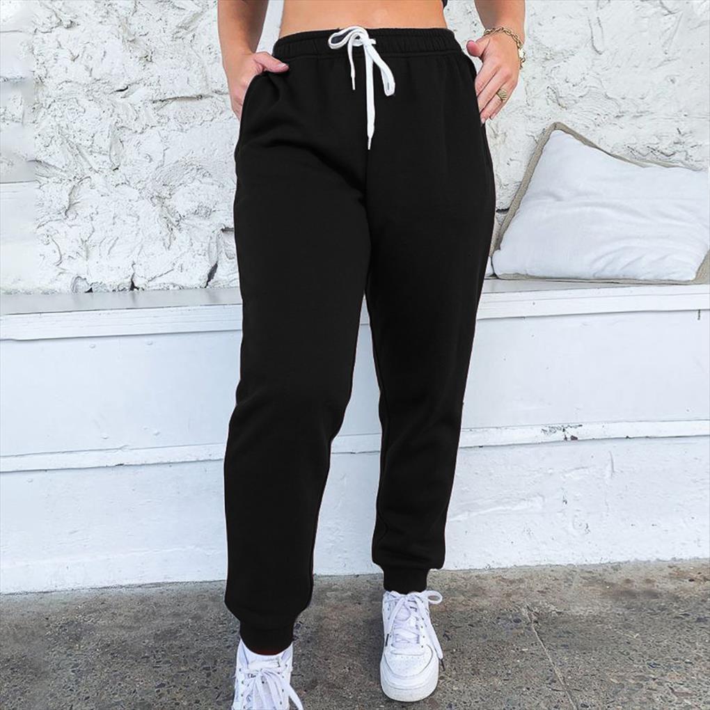 

autumn casual gym sweatpants workout womens capris fleece trousers fashion solid thin winter warm female sport sweatpant, Black;white