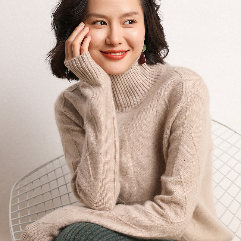 

2021 New Women's Autumn Winter Turtleneck Thickening Pullover Women Sweater Knitting Warm Long Sleeve 100% Cashmere Female Jumper Kgrn, Oatmeal