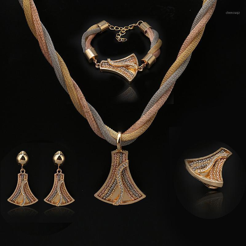 Earrings & Necklace Good Fashion African Beads Jewelry Sets Wholesale Noble Gold Colorful Woman Costume Set Nigerian Bead Bridal-image-745069416