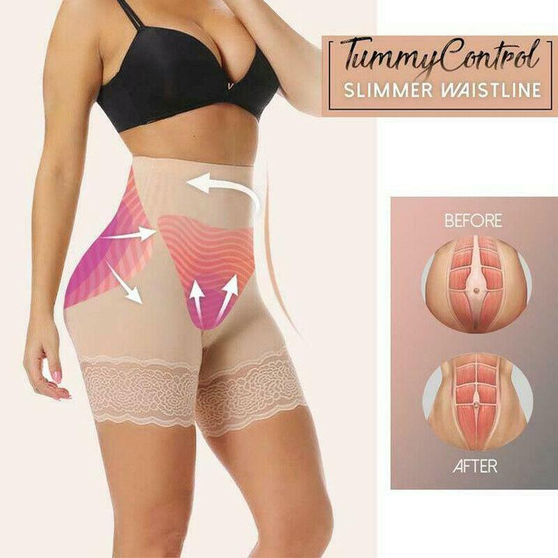 

Women's Shapers Anti-Chafing Ice Silks Thigh Saver Lace High Waist Tummy Control Hips Up Shapewear Panty J55, Beige
