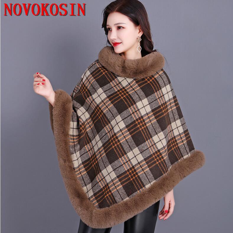 

Scarves 2021 Spring Winter Women Big Pendulum Thicken Velvet Coat Soft Faux Fur Cloak Striped O Neck Cape Warm Loose Triangle Poncho