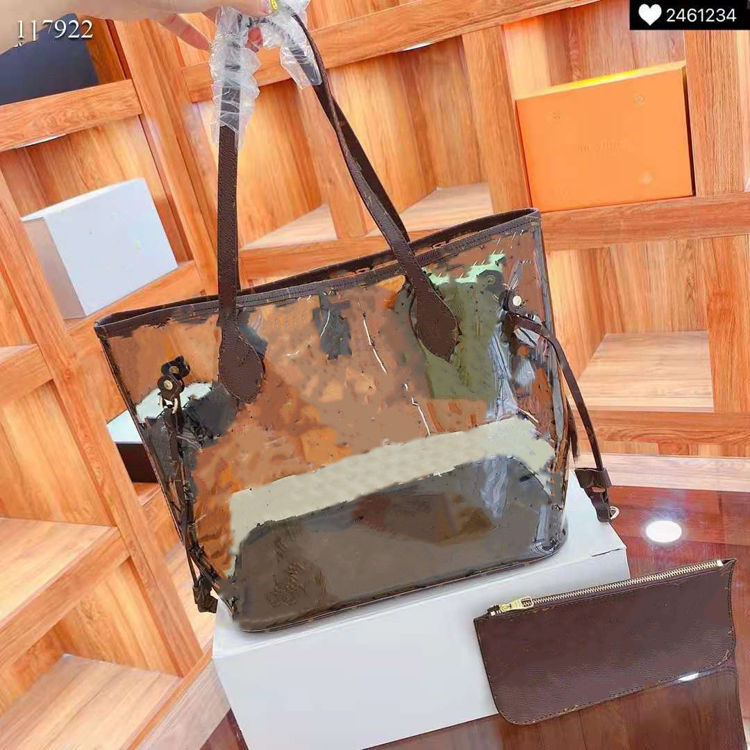 

Designer Laohua beach jelly transparent shopping bag two piece set size 32cm, Transparent coffee