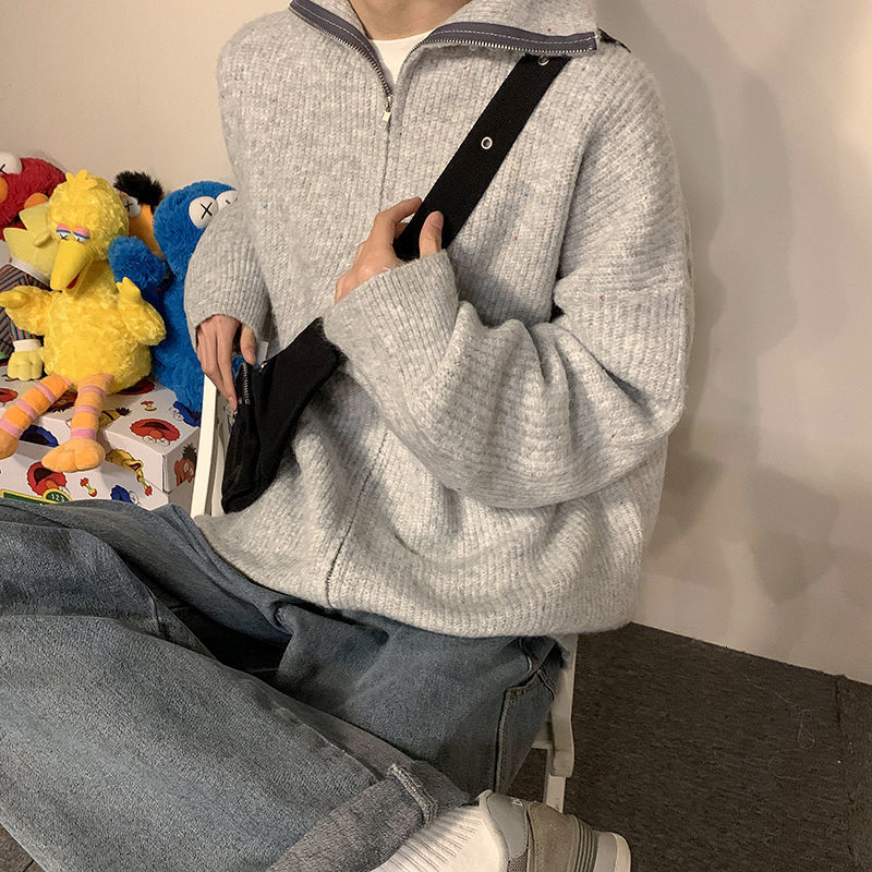 

2021 New Winter Thick Cardigan Men's Warm Fashion Casual Knitted Coat Men Wild Sweater Jacket Mens Clothes M-2xl Dfks, Flower gray