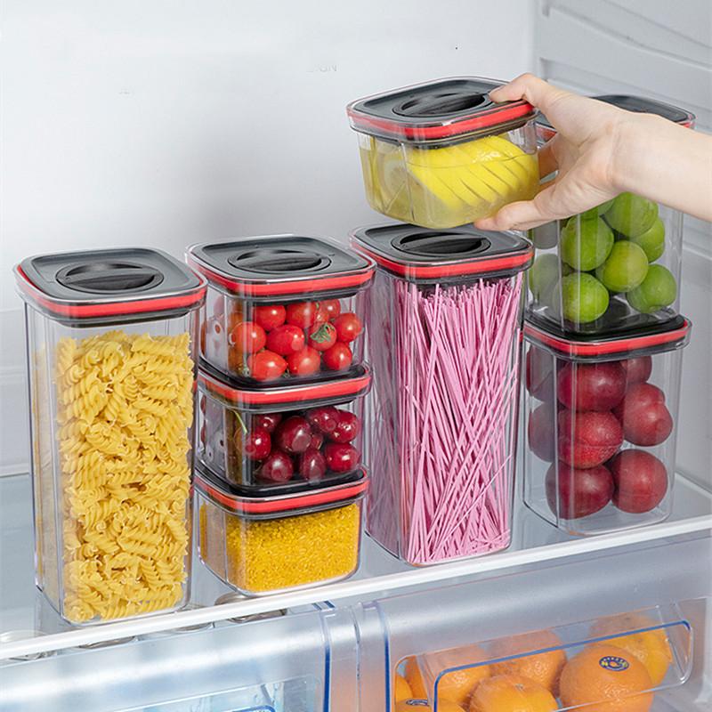

Storage Bottles & Jars 600-2000ml Airtight Food Container Clear Plastic Kitchen Pantry Organization Canisters With Sealed Ring Lids Keep Fre