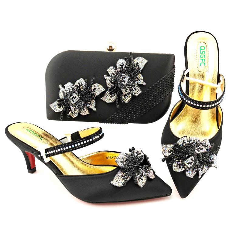 

Dress Shoes OLOMM Fashion Italian And Bags To Match With Bag Set Decorated Rhinestone Nigerian !Y1-8, Black