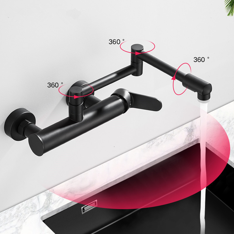 

2021 New Pot Filler Wall Mounted Foldable Kitchen Faucet Hot and Cold Black Total Sink Tap Rotate Folding Spout Brass Ig3c