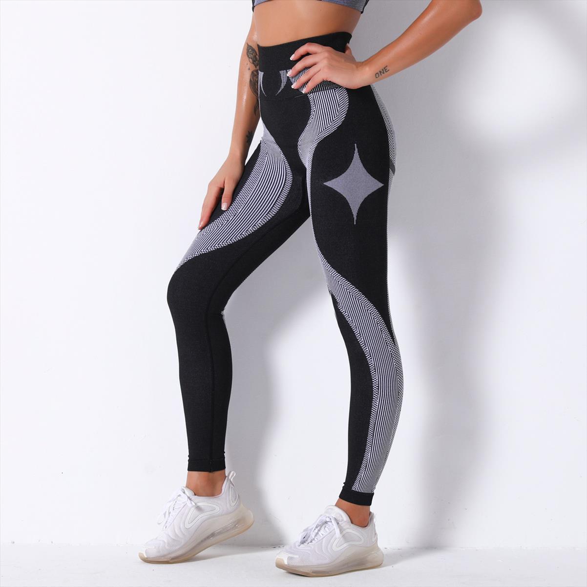 

Seamless High Waist Sexy Women Legging Gym Fitness Pants Stripe Elastic Breathable Slim Pant Work Out Sportswear, Black
