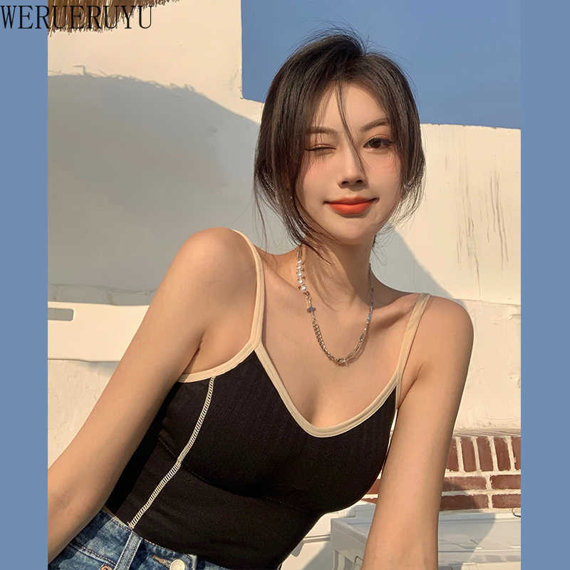 

WERUERUYU Women Sleeveless Vest Cami Tank Tops Solid Color Summer Casual Chest pad T-shirts 210608, Photo color