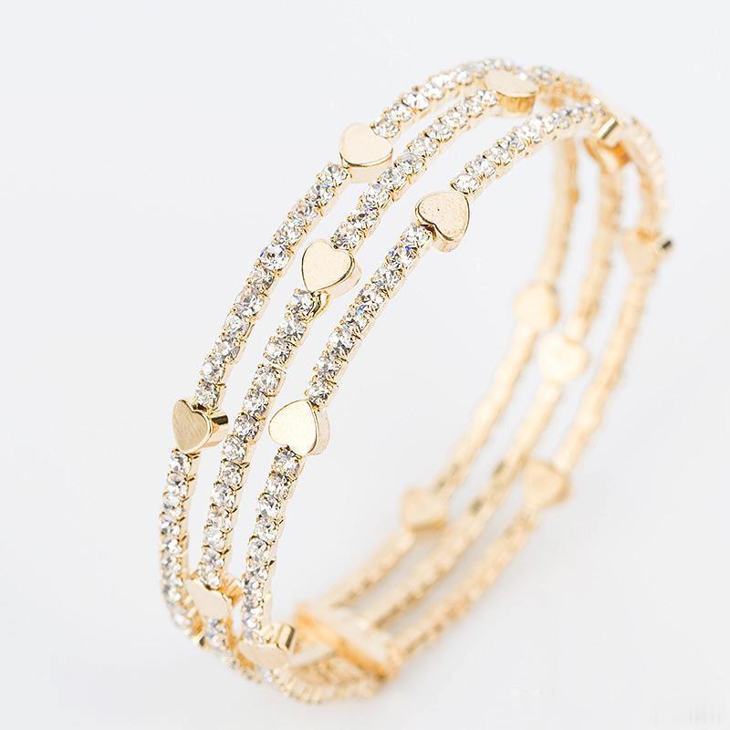 

New Fashion Elegant Women Bangle 3 row Wristband Bracelet Crystal Cuff Bling Lady Gift Bracelets & Bangles B020