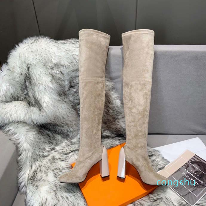 Fashion casual color matching round head women's designer boots women's casual wild non slip suede leather women's boots cowboy sh