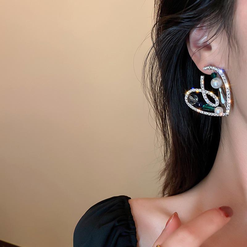 

Stud Design Crystal Drop Heart Earrings Hollow, Golden;silver