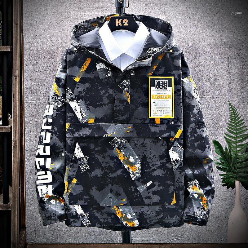 

Men's Jackets 2021 Spring And Autumn Jacket Hip-hop Handsome Youth Super Ins Camouflage Hooded Top Five Colors Optional, Black