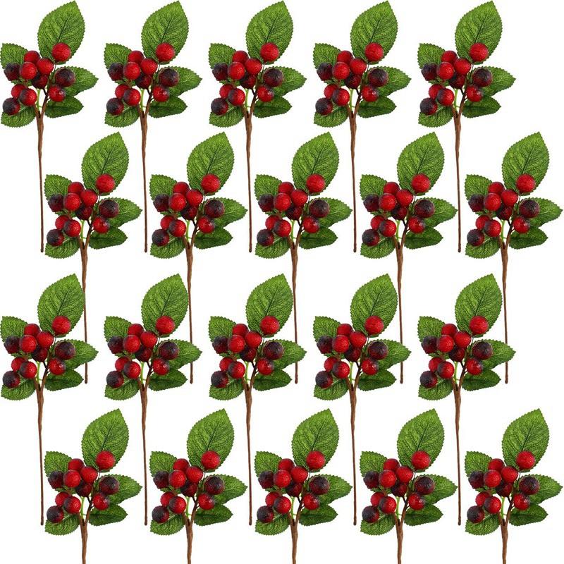 

Artificial Berries 20 Branches with 240 Pieces Fake Holly Berries DIY Christmas Fruit Cherry Branch Party Decoration, Green red