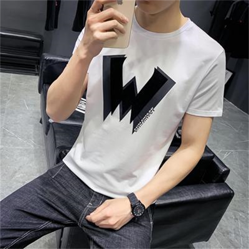 

2021 New Men's Tight-fitting Knitted T-shirt Autumn Fashion Short-sleeved Tide Brand Solid Color Half-sleeved Handsome 7wow