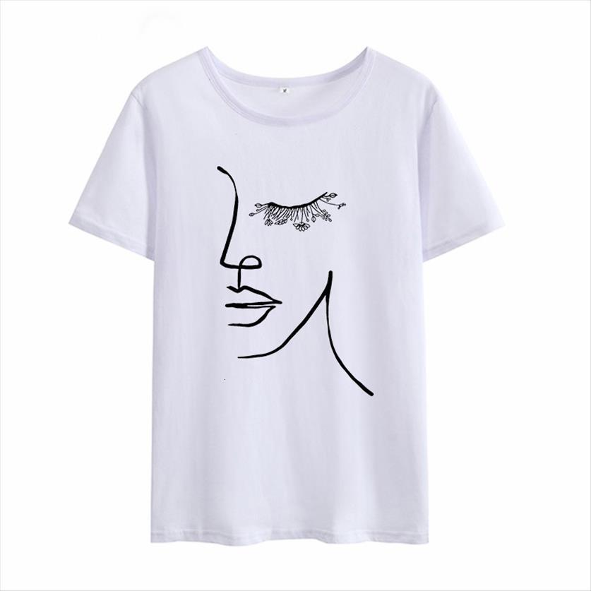 

abstract line printing funny casual women t shirt white harajuku short sleeve graphic tee clothes