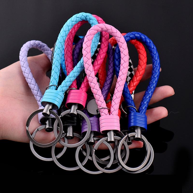 

Keychains 1PC Handmade Leather Keychain Strap Weave Rope Car Keyring Key Holder Braided Wristlet Black Brown