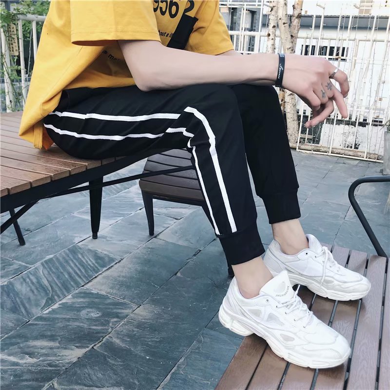 

2021 New Casual Male Breeches Striped Side Sweatpants Track Runners Spring Will Summer Running Ankle-length Pants E4lz, Black