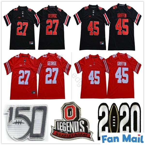 

NCAA Vintage Ohio State Buckeyes College #27 Eddie George Football Jerseys Red Black University Stitched 45 Archie Griffin Jersey Shirt, As picture