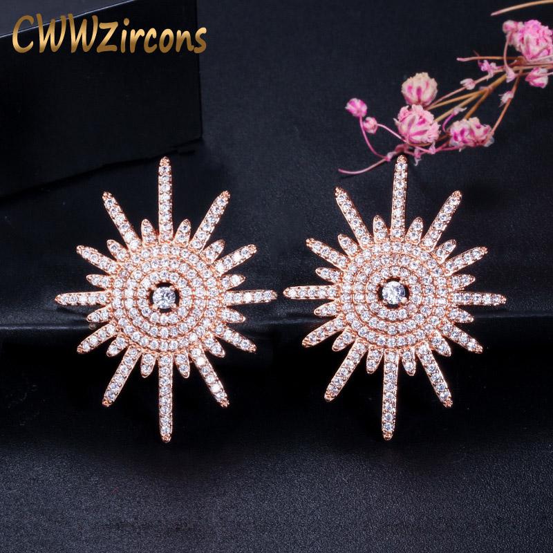 

Stud CWWZircons Lovely Micro Paved CZ Stones Rose Gold Color Fashion Brand Ladies Earrings 925 Sterling Silver Women Jewelry CZ228, Golden;silver