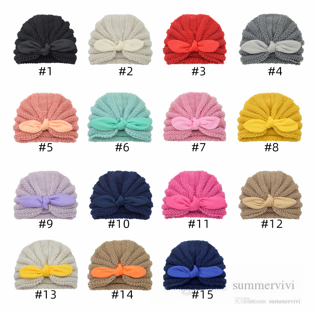 

Newborn kids Bows tire hats christmas infant girls rabbit ears India's hat fall winter baby protect Fontanelle warm beanie Q3244, Mixed color