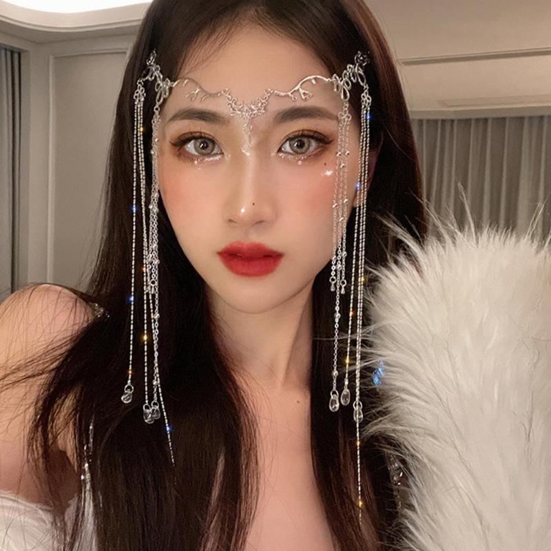

Hair Clips & Barrettes Luxury Romantic Wedding Rhinestone Fringe Forehead Chain Shiny Crystal Xmas Headdress Bridal Accessories Fashion Jewe, Golden;silver