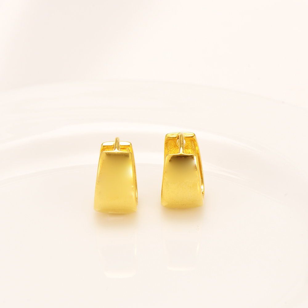 Pure 9 k THAI BAHT G/F Yellow Solid Fine Gold Earrings wide Hoop Lucky Glossy Women Gift-image-716954012