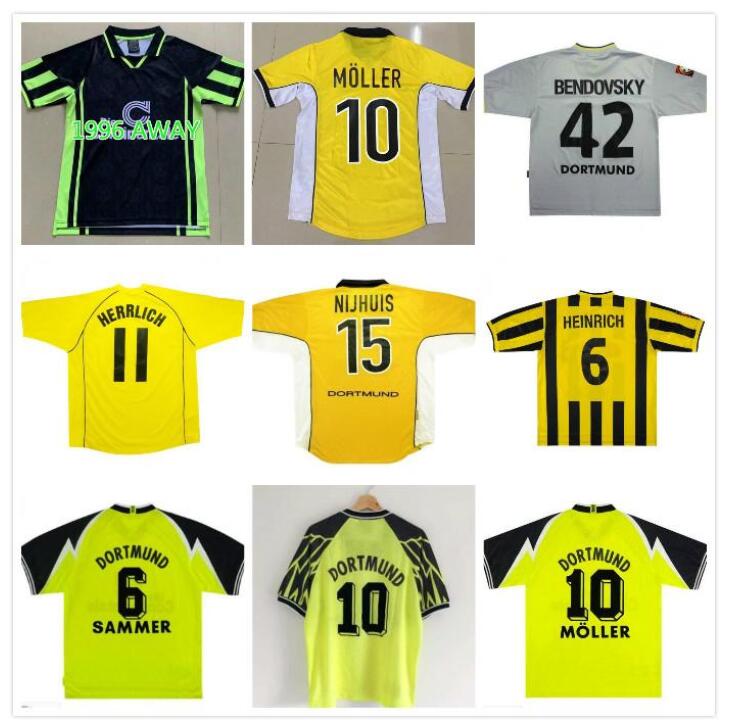 

98 99 retro 01 02 soccer jerseys 00 classic football shirts Lewandowski ROSICKY BOBIC KOLLER 96 97 94 95 12 13 REUS MÃLLER Dortmund, Black;yellow