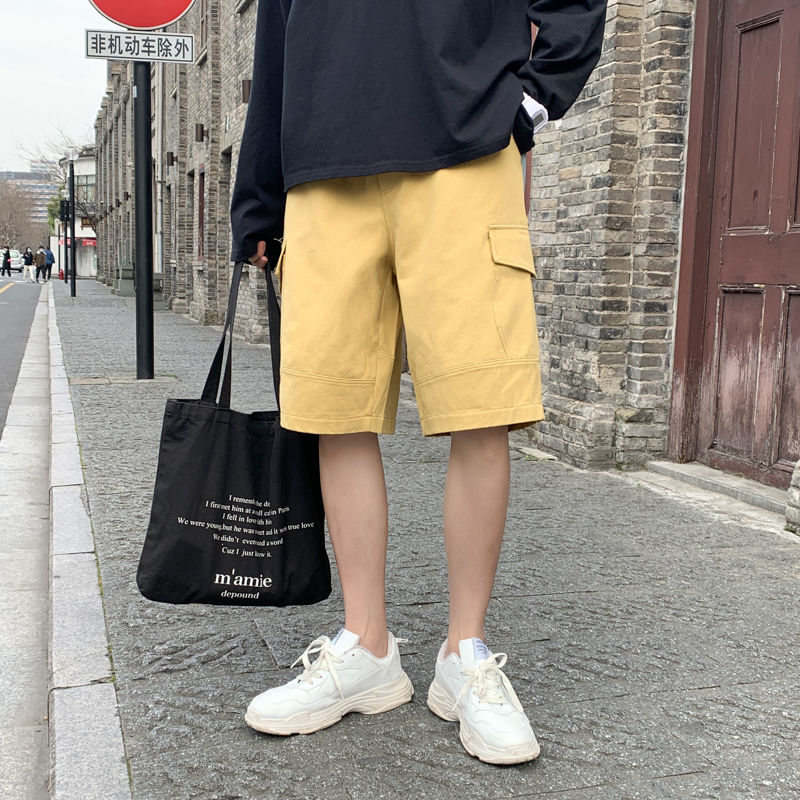 

2021 New Men's Harem Casual Cotton Jogger Gym Multi-pocket Bodybuilding Pants Tide Loose Khaki/black Color Leisure Shorts 9mdg