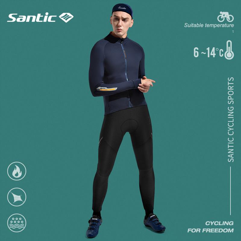 

Racing Pants Santic-Men Winter Cycling Mountain Road Bike Reflective Fleece Windproof Warm Sponge Cushion High Waist Semi-elastic, M0c04123b