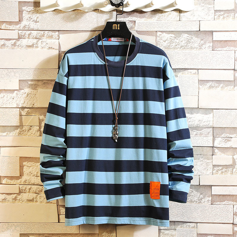 

2021 New Men's Cotton Striped T-shirt Full Sleeve Mens Spring Tshirts Male Oversized Shirts Casual t Shirt Tee for Man Xxxtentacion Qt2l, Yellow stripe