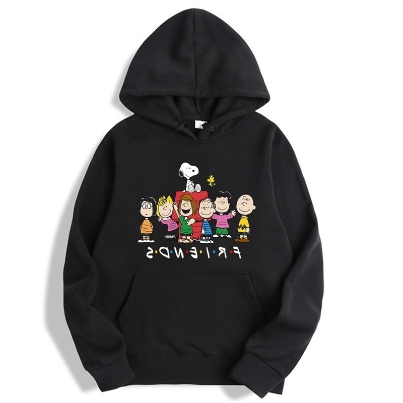 

Classic American cartoon Snoopy hooded friends sweater Plush loose men's coat, Black