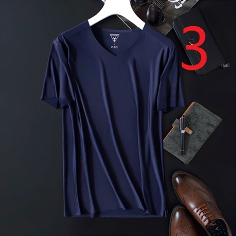 

2021 New Summer Men's Seamless Ice Silk T-shirt Sliding Material Half-sleeved Thin Section Short- Sleeved Bu2g
