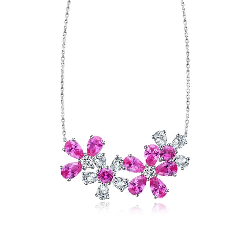 

Chains 2021 Anster Jewelry Wholesale Price 925 Sterling Silver Lab Grown Sapphire Pink Diamond Flower Pattern Necklace