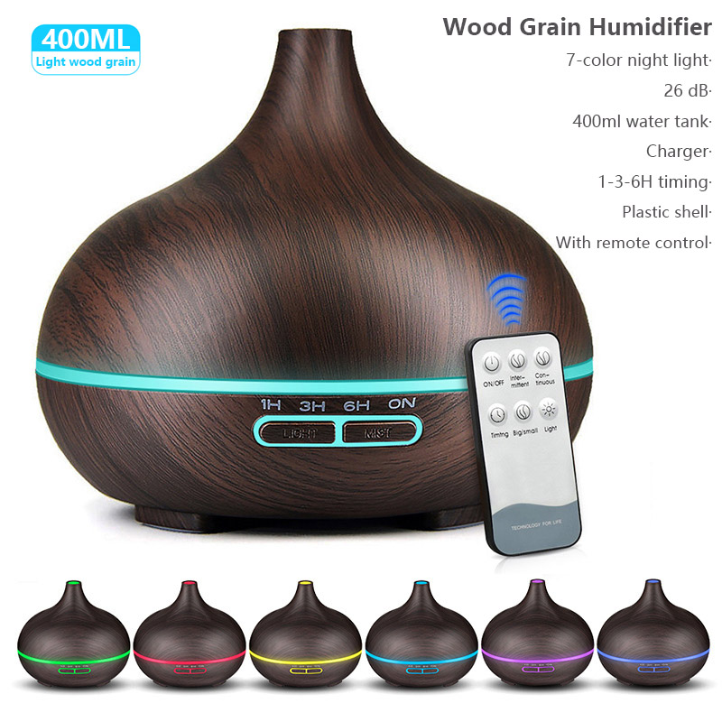 

400ml remote control aroma oil diffuser wood electric humidifier ultrasonic xiomi air humidifier aromatherapy mist maker home