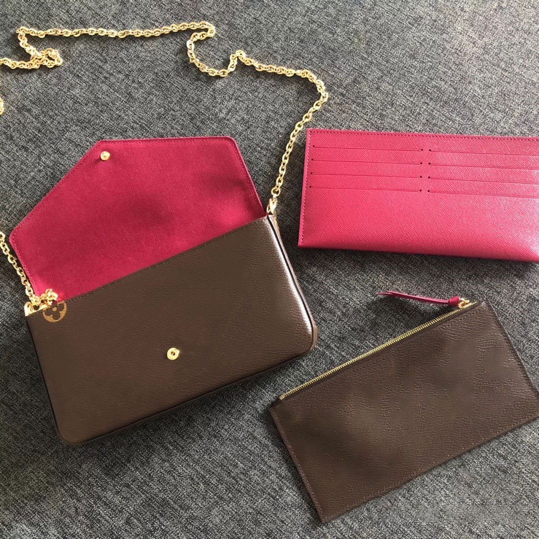 

Classic Pattern Flap bag 3 pcs set Cross Body High-quality Chain package with Wallet card bags, Only box